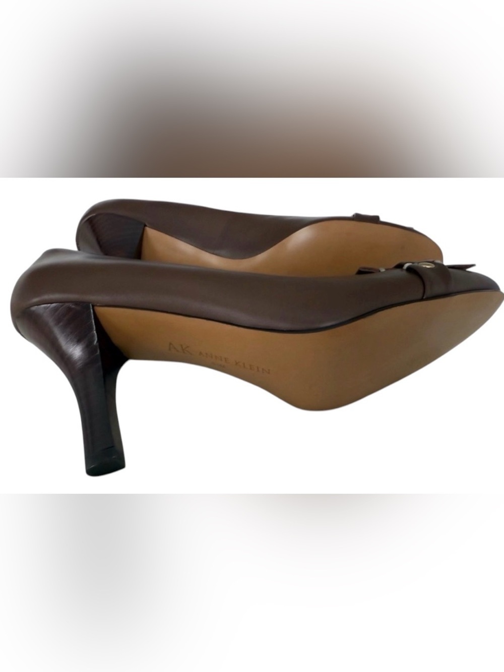 Anne Klein Brown Leather Pumps Size 8.5 Gold Ring Buckle Fringe New Without Box - Picture 11 of 13